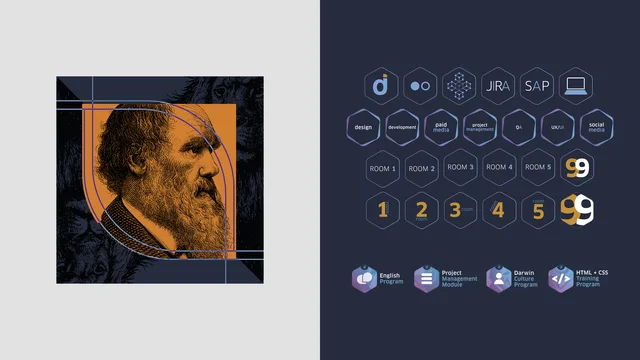 Portrait composition and a set of interface icons