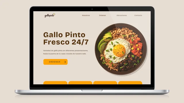 Food website displayed on a laptop with a gallo pinto dish