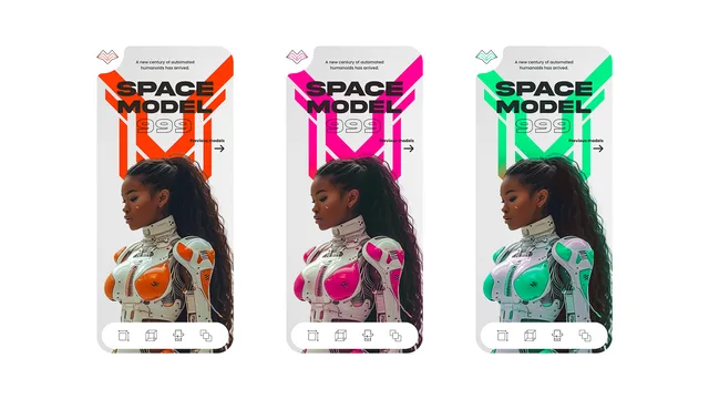 Three colorful Space Model mobile editorial layouts